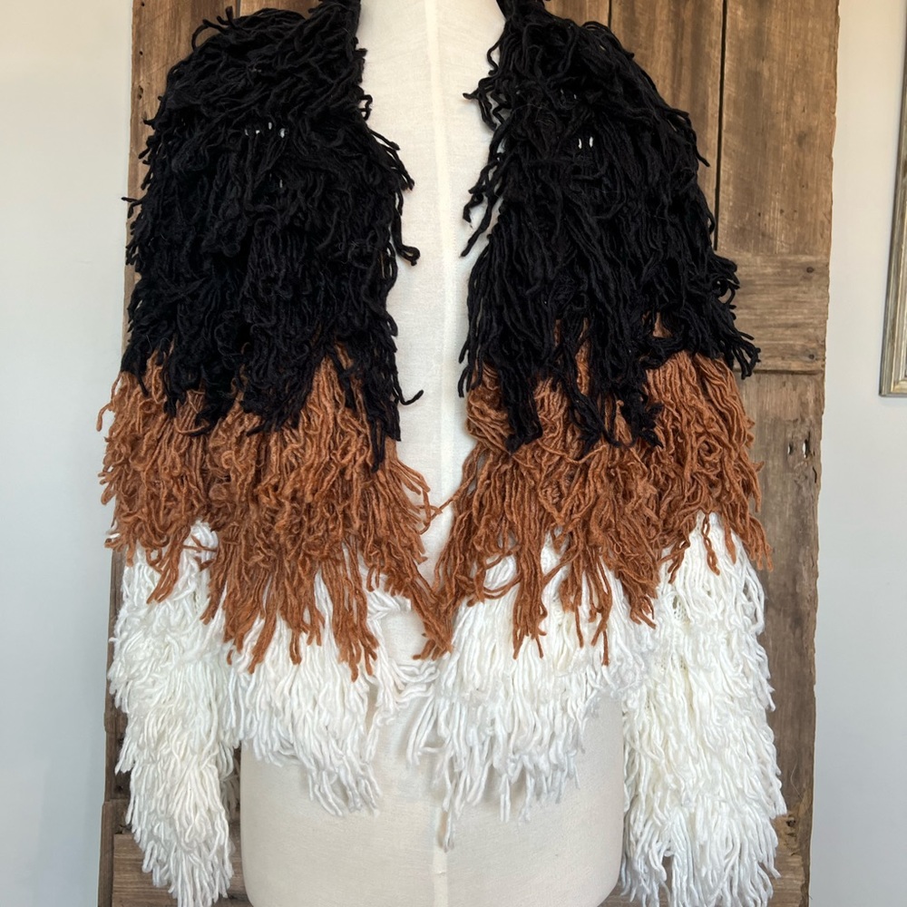 Dee Elly Size Small Wool Blend Color Block Fringe… - image 5